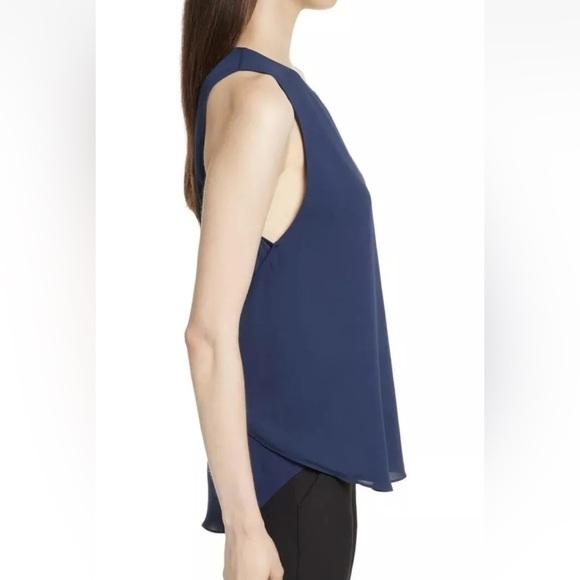 Theory Zabetha Sapphire Blue Classic Georgette Back Wrap Top Size M $255 - Picture 4 of 9